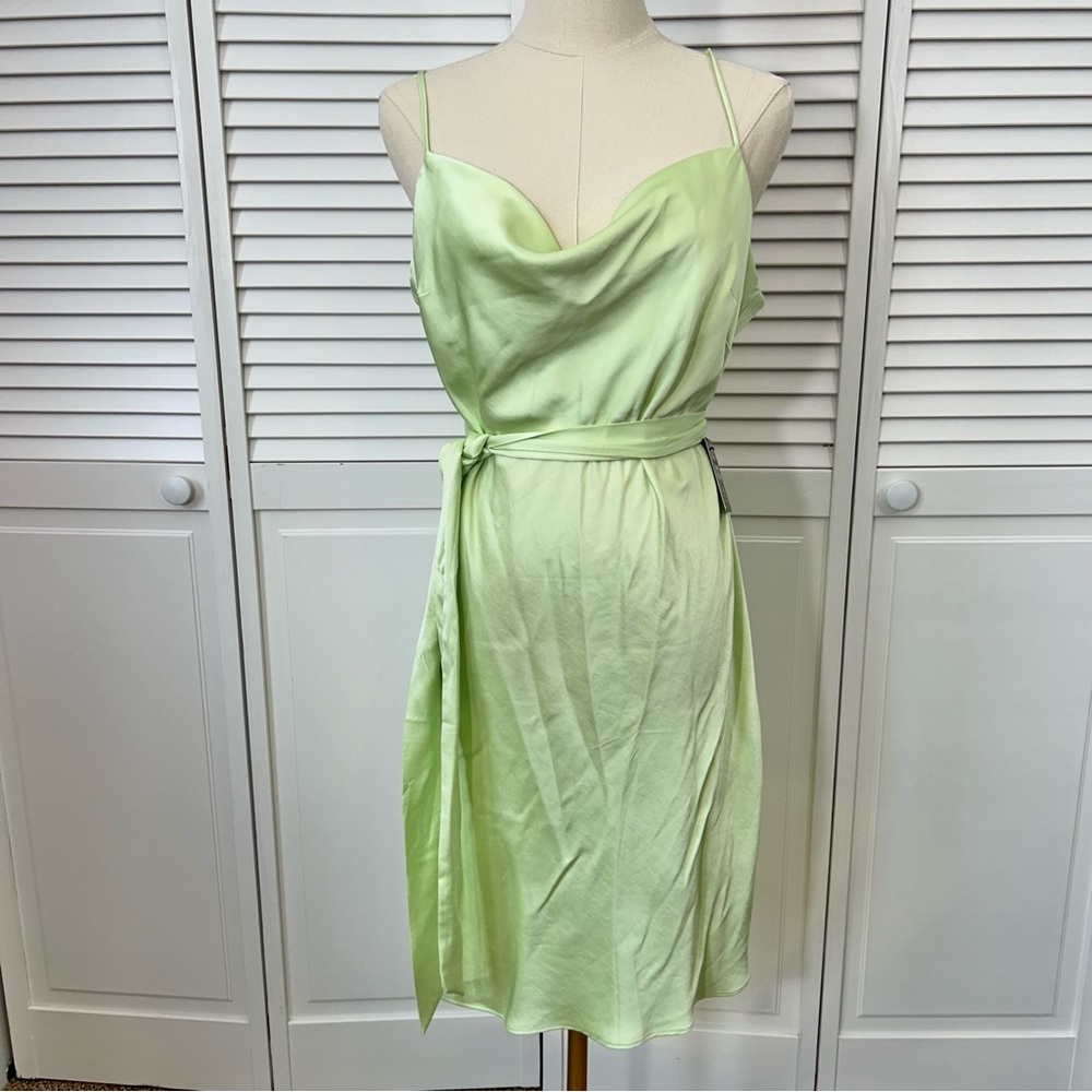 SOLD💗 Express Light Lime Green Satin Cowl Neck Belted Slip Dress | New w Tags
